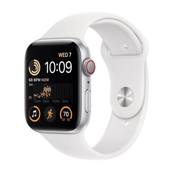 Apple Watch SE 2022 GPS & 4G 44mm Silver Aluminium Case med White Sport Band - Regular