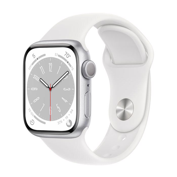 Apple Watch Series 8 GPS 41mm Silver Aluminium Case med White Sport Band - Regular