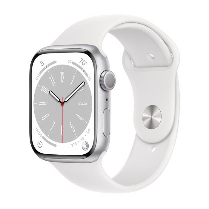 Apple Watch Series 8 GPS 45mm Silver Aluminium Case med White Sport Band - Regular