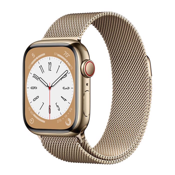 Apple Watch Series 8 GPS & 4G 41mm Gold Stainless Steel Case med Gold Milanese Loop