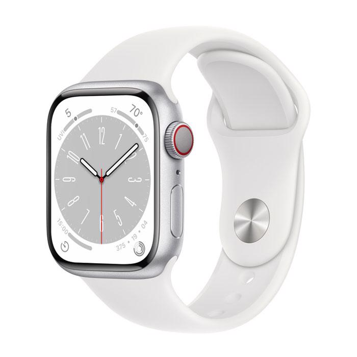 Apple Watch Series 8 GPS & 4G 41mm Silver Aluminium Case med White Sport Band - Regular