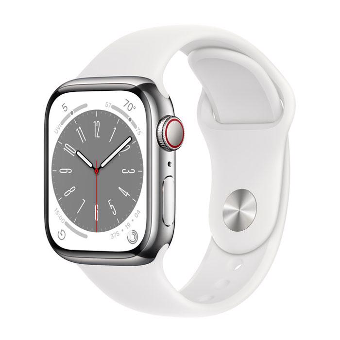 Apple Watch Series 8 GPS & 4G 41mm Silver Stainless Steel Case med White Sport Band - Regular