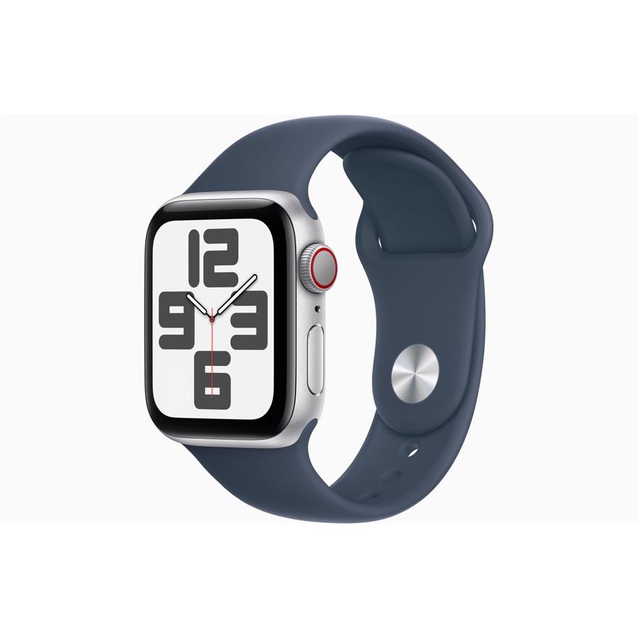 Apple Watch SE GPS & 4G 40mm Sølv Aluminium Case med Stormblå Sport Band - M/L