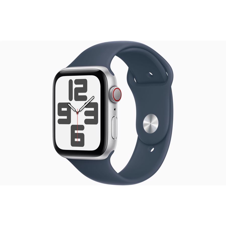 Apple Watch SE GPS & 4G 44mm Sølv Aluminium Case med Stormblå Sport Band - S/M