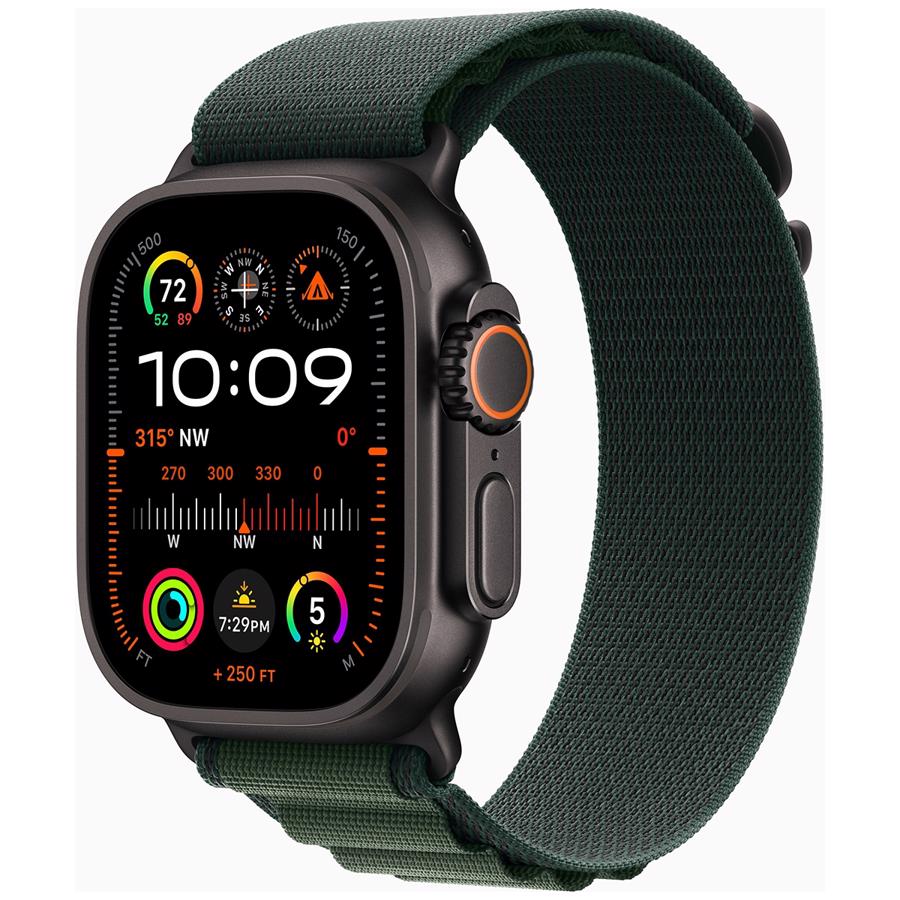 Apple Watch Ultra 2 GPS & 4G 49mm Sort Titanium Case med Mørkegrøn Alpine Loop - Large