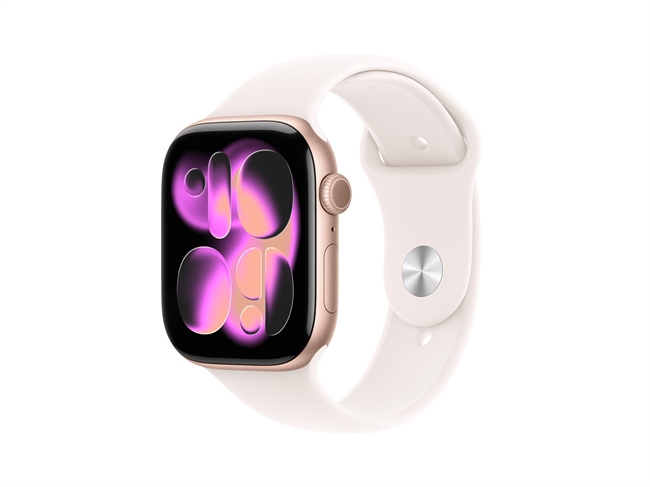 Apple Watch Series 11 GPS 46mm Rosaguld Aluminium Case med Sart Fersken Sport Band - M/L