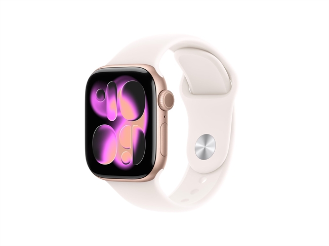 Apple Watch Series 11 GPS & 5G 42mm Rosaguld Aluminium Case med Sart Fersken Sport Band - M/L