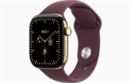 Apple Watch Series 12 GPS & 5G 42mm Skinnende Guld Titanium Case med Bordeaux Sport Band - S/M