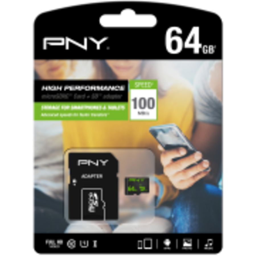 PNY Micro SD-kort 64GB inkl. SD-adapter