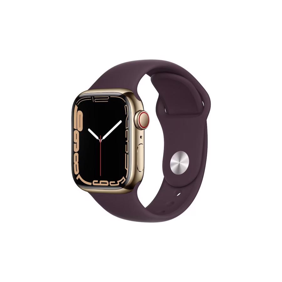 Apple Watch Series 7 GPS & 4G 41mm Gold Rustfri Stål Case med Dark Cherry Sport Band